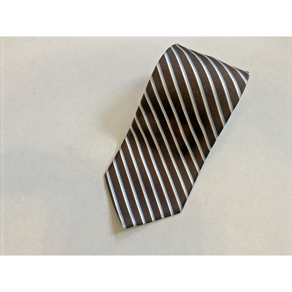 Brooks Brothers Makers Necktie 100% Silk Brown Blue Stripe Career Party Guest - Picture 6 of 7